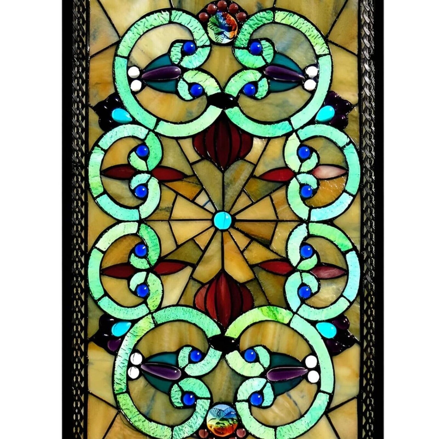 Stained Glass Suncatcher Hanging Window Panel - Victorian Design 17x28in