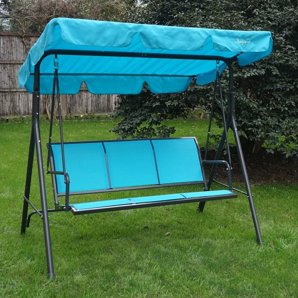 Stylish Aqua Blue 3-person Patio Porch Swing with Adjustable Tilt Canopy Top