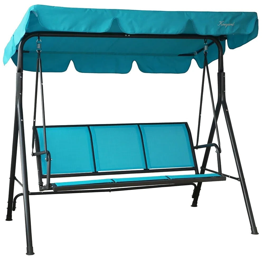 Stylish Aqua Blue 3-person Patio Porch Swing with Adjustable Tilt Canopy Top