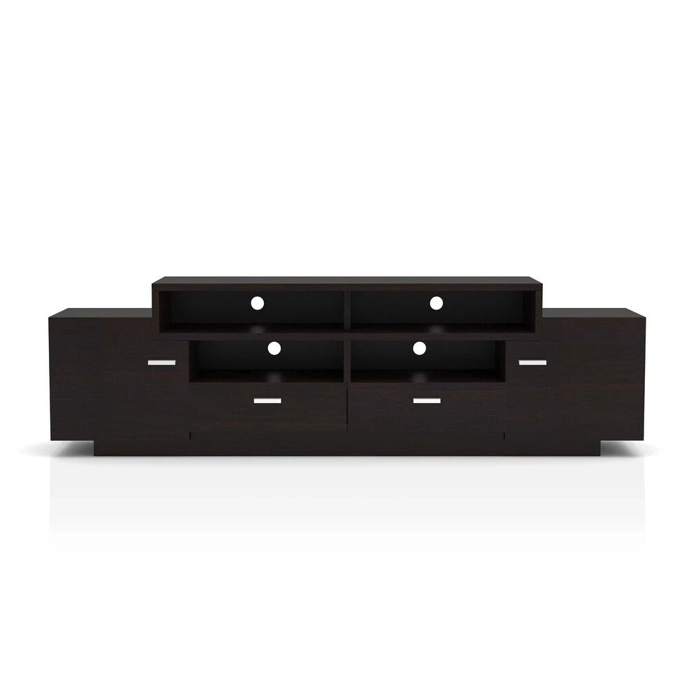 Modern 72in TV Media Entertainment Center Tiered Storage in Black Finish