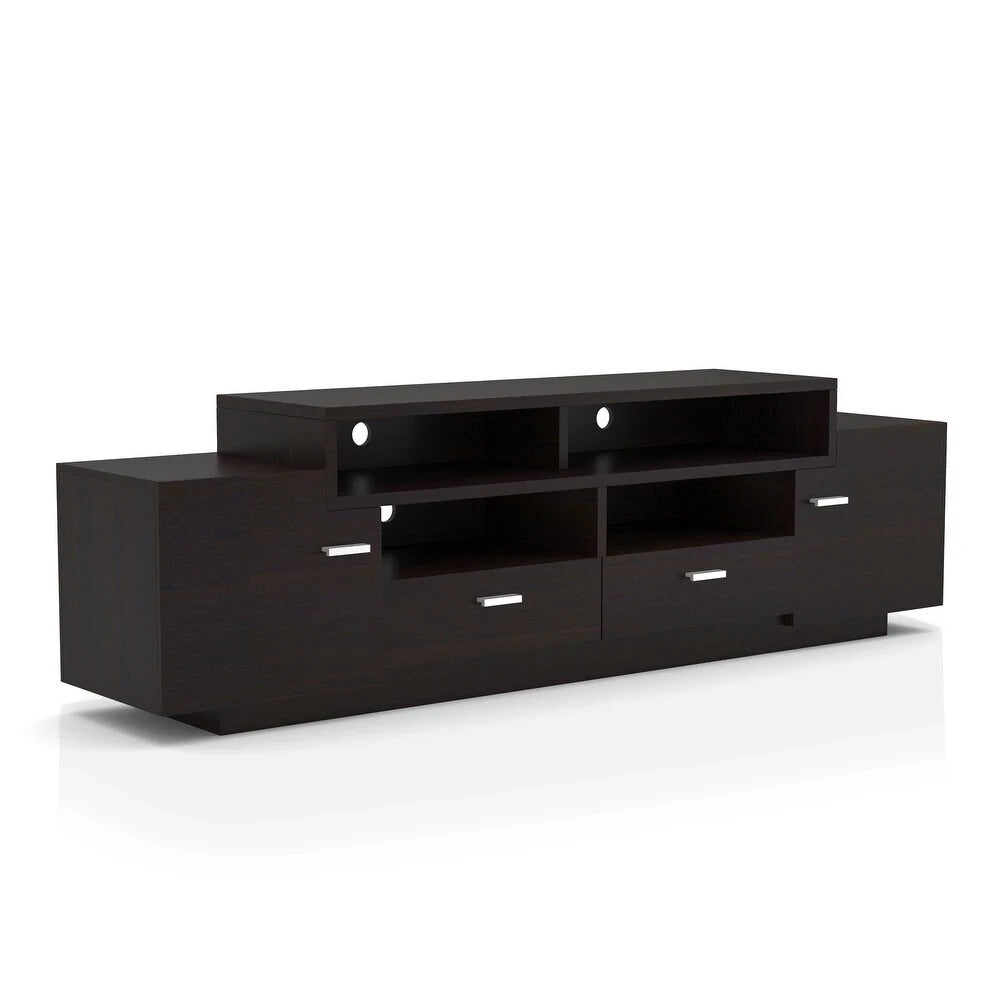 Modern 72in TV Media Entertainment Center Tiered Storage in Black Finish
