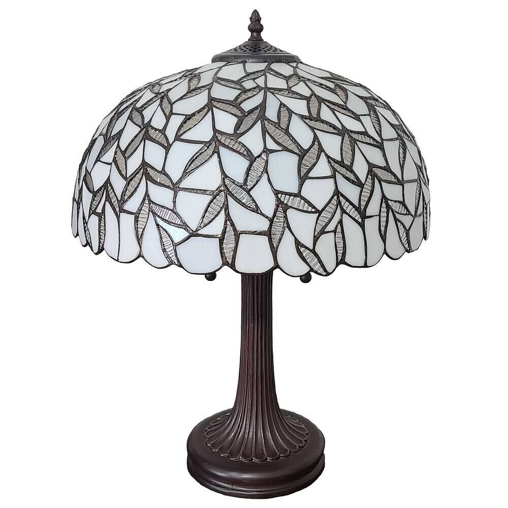 White Jeweled Tiffany Style Stained Glass Table Lamp - Illuminated Elegance 24in