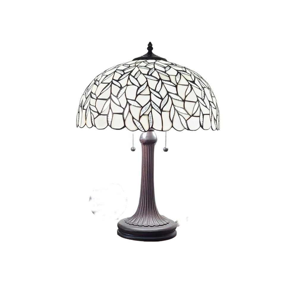 White Jeweled Tiffany Style Stained Glass Table Lamp - Illuminated Elegance 24in