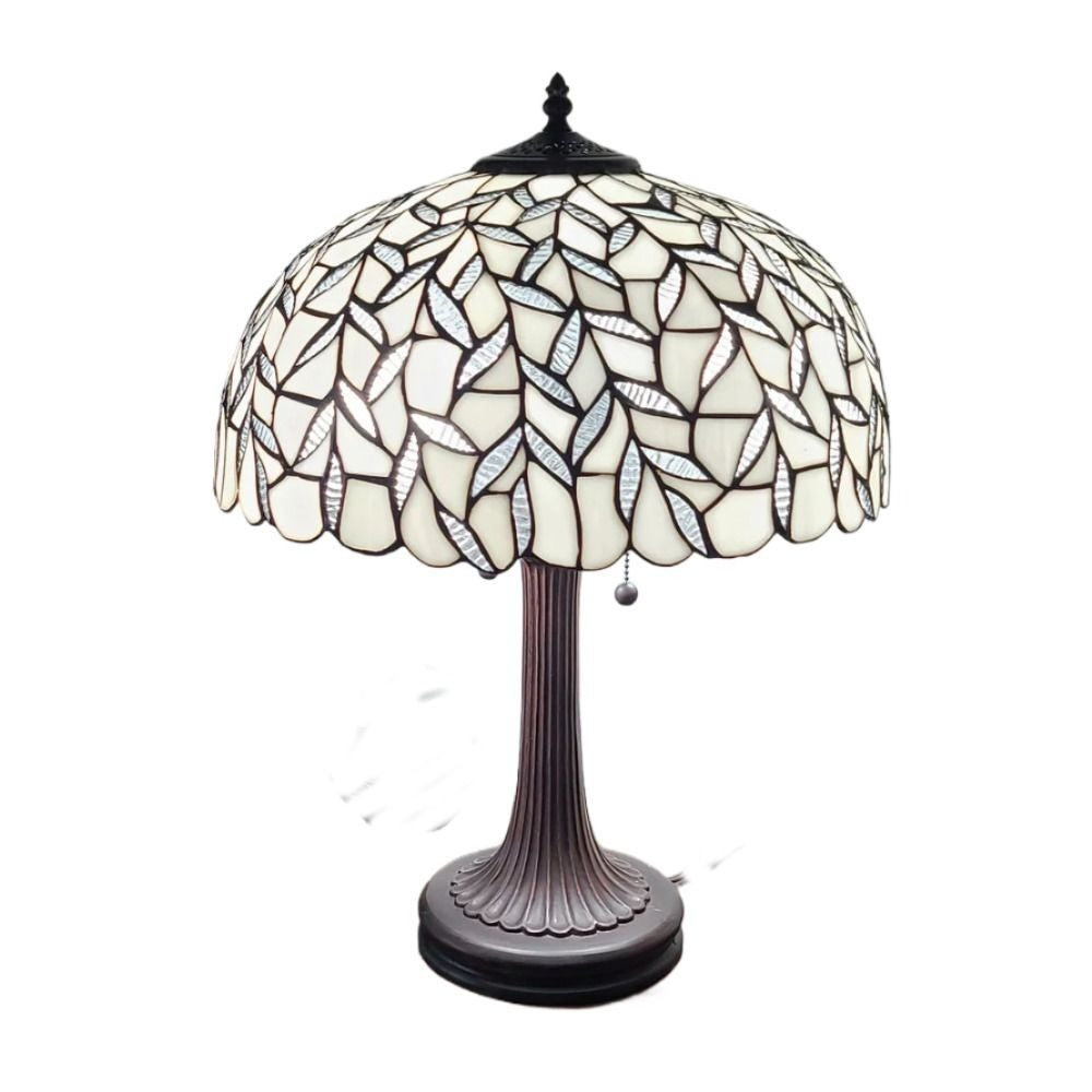 White Jeweled Tiffany Style Stained Glass Table Lamp - Illuminated Elegance 24in