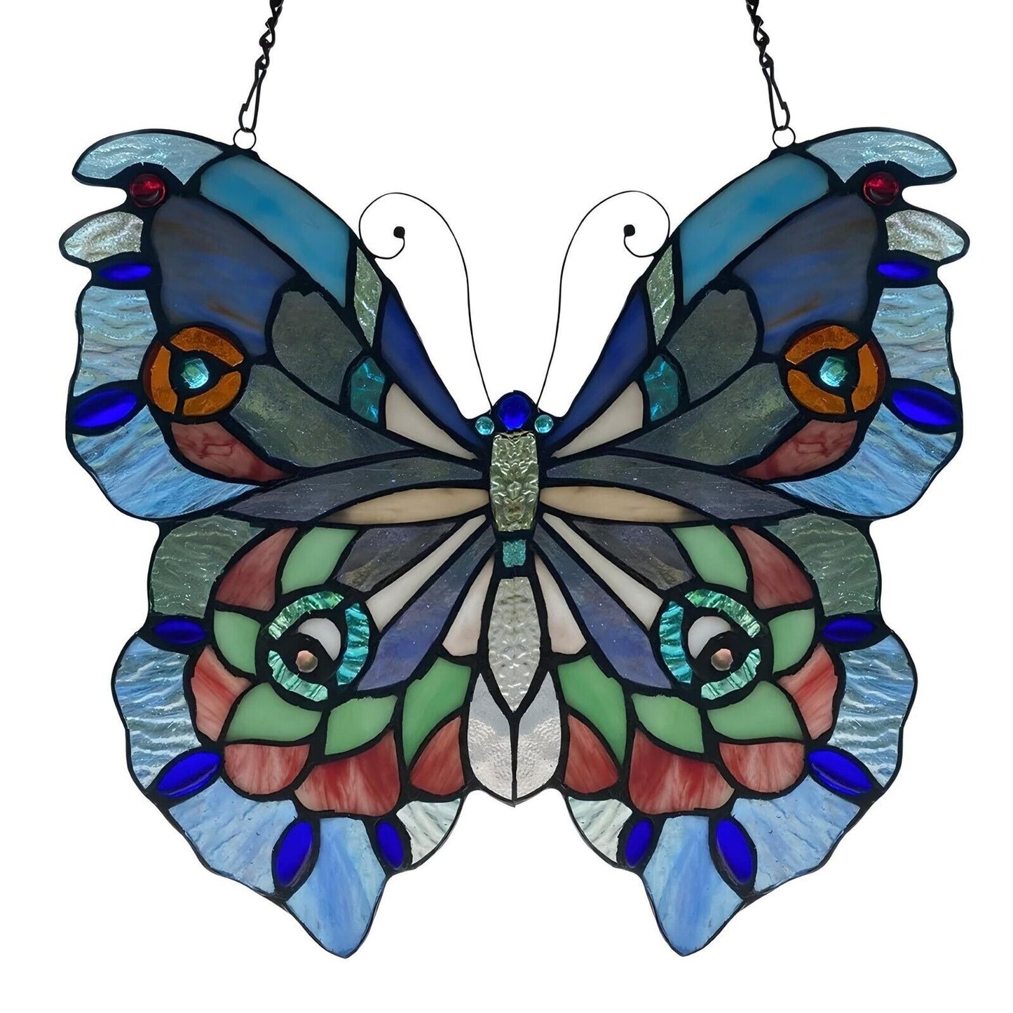 Stained Glass Butterfly Suncatcher Artisan Window Panel Masterpiece 12x12in