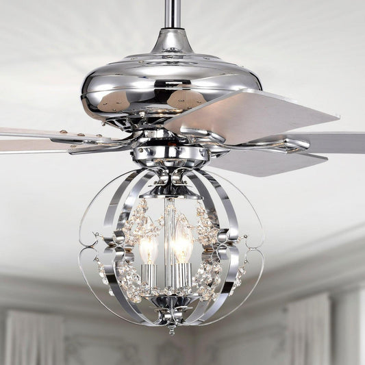 Silver Finish Globe Ceiling Fan and Light with Remote 52in 5-Blade