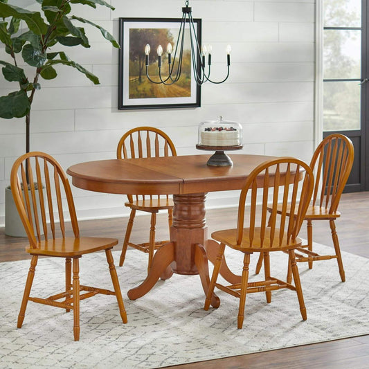 5-Pc Country Style Dining Set: Solid Wood w/ 22in Leaf - Nat Oak Finish