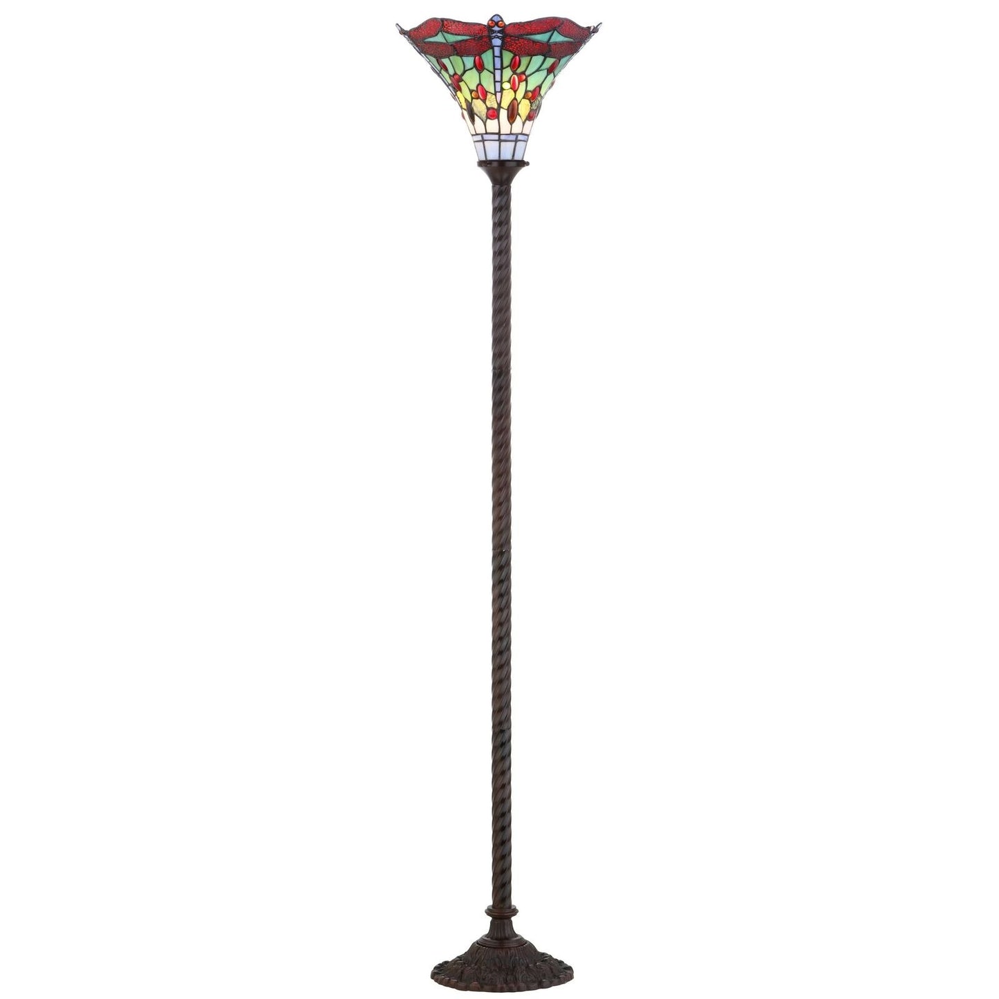 Tiffany Style Red Stained Glass Traditional Dragonfly Torchiere Floor Lamp