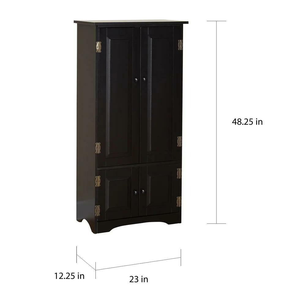 Country Kitchen Cabinet Storage Pantry Organizer Cupboard Black Finish 4ft Tall