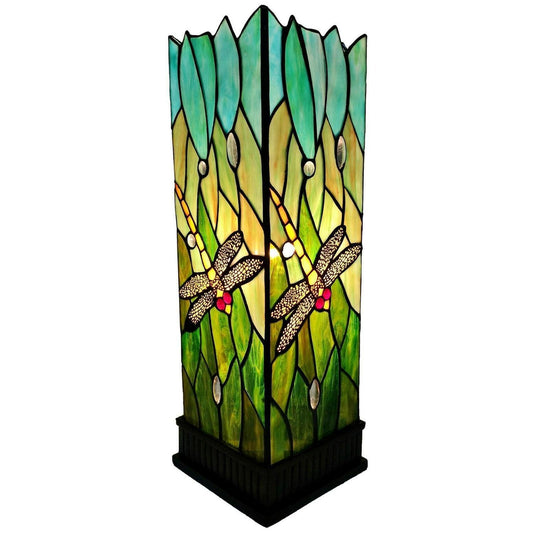 Traditional Dragonfly Theme Tiffany Style Stained Glass Hurricane Lamp