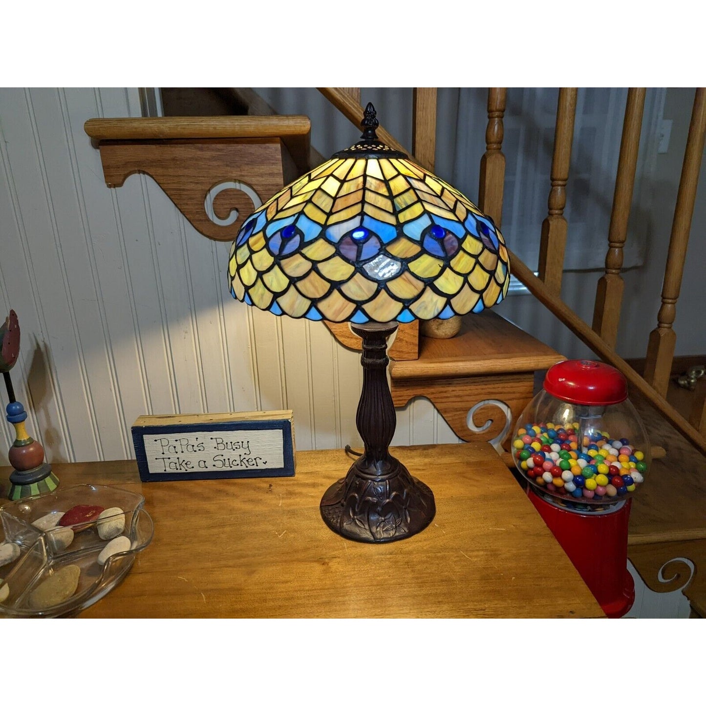 Table Lamp Peacock Theme Tiffany Style Stained Glass Accent Table Lamp 18in Tall