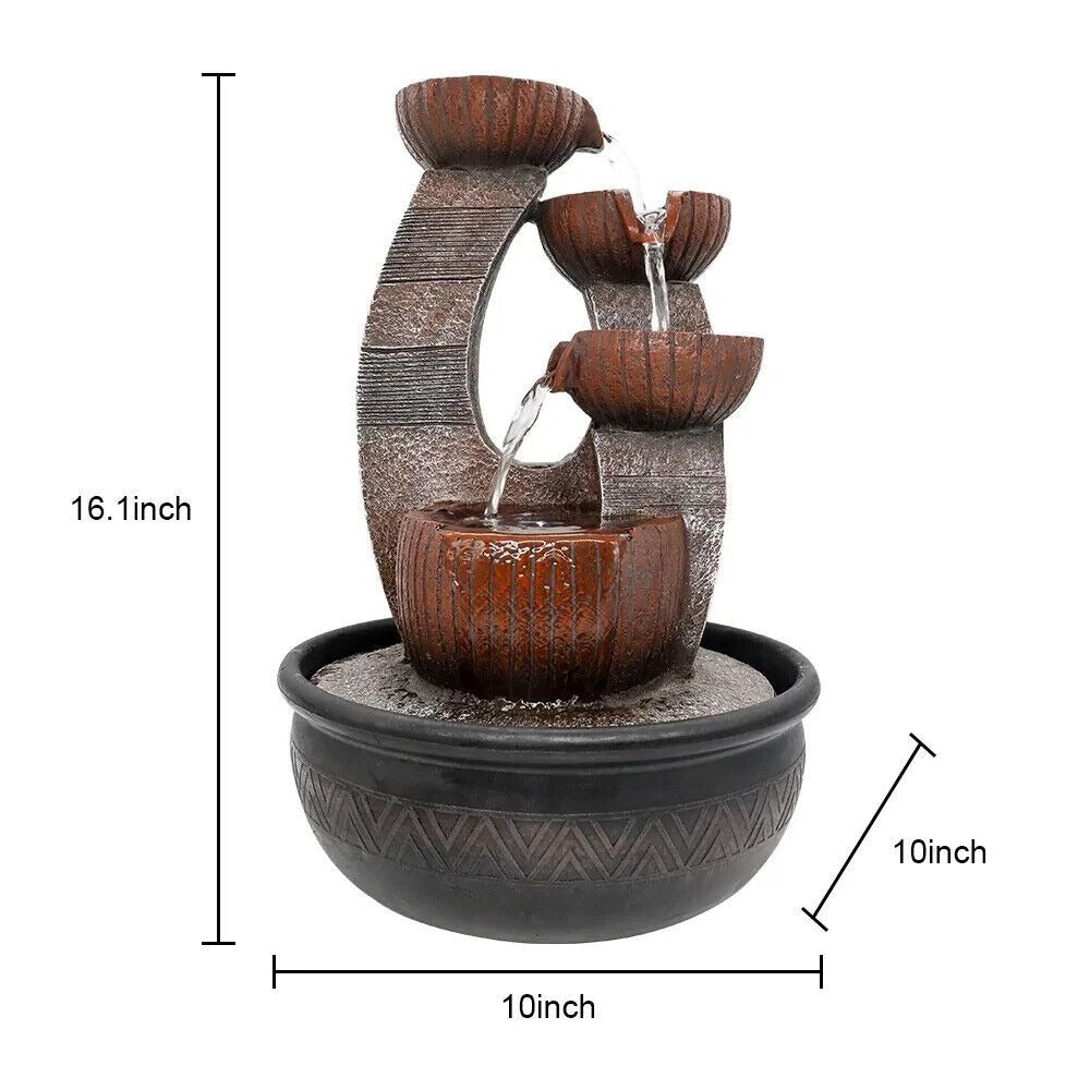 Serenity Flows: 4-Tier LED Illuminated Indoor Bowl Tabletop Water Fountain 16in