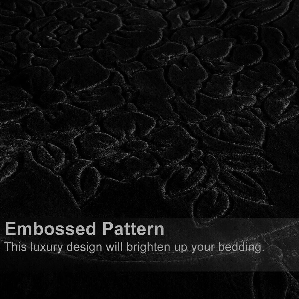 Luxurious Oversized Floral Embossed Bed Blanket/Cover in Black