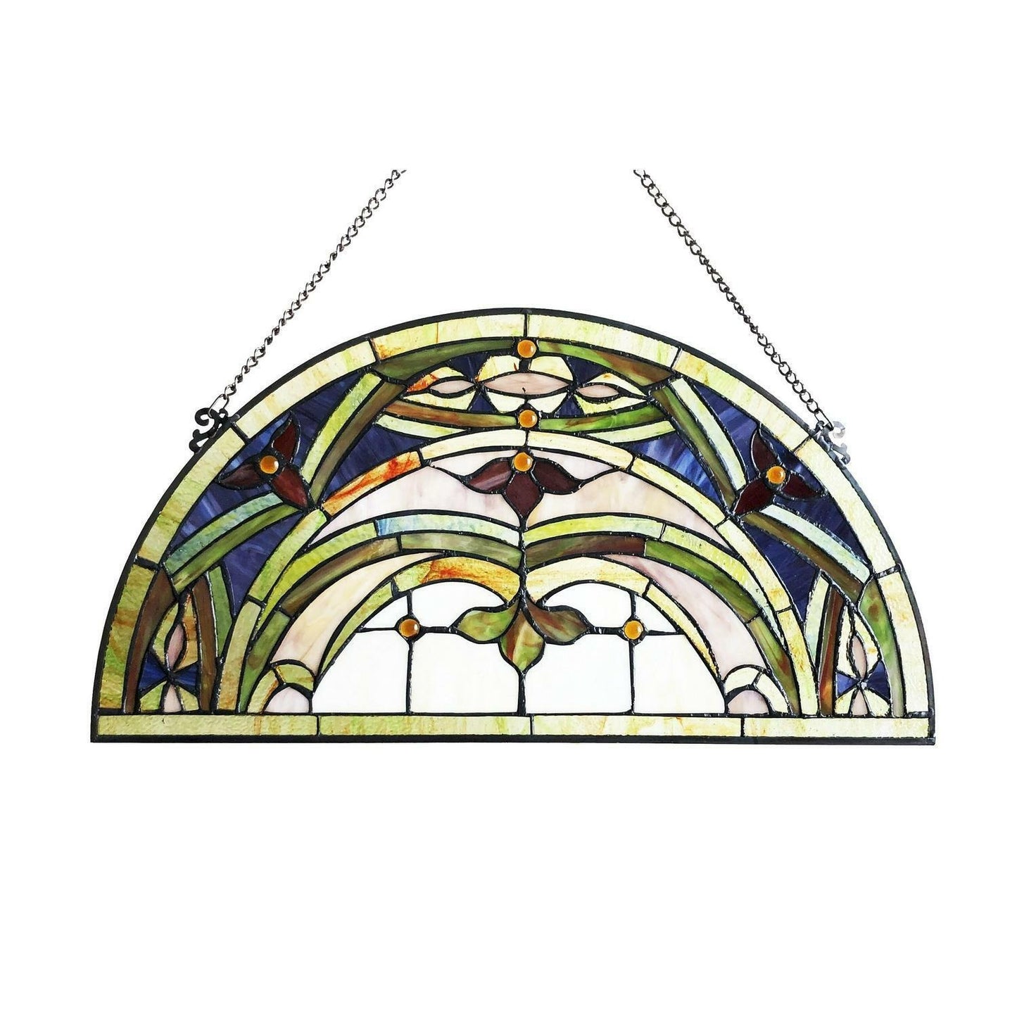 Half Circle Window Suncatcher Tiffany Style Stained Glass 24x12in Spring Tones