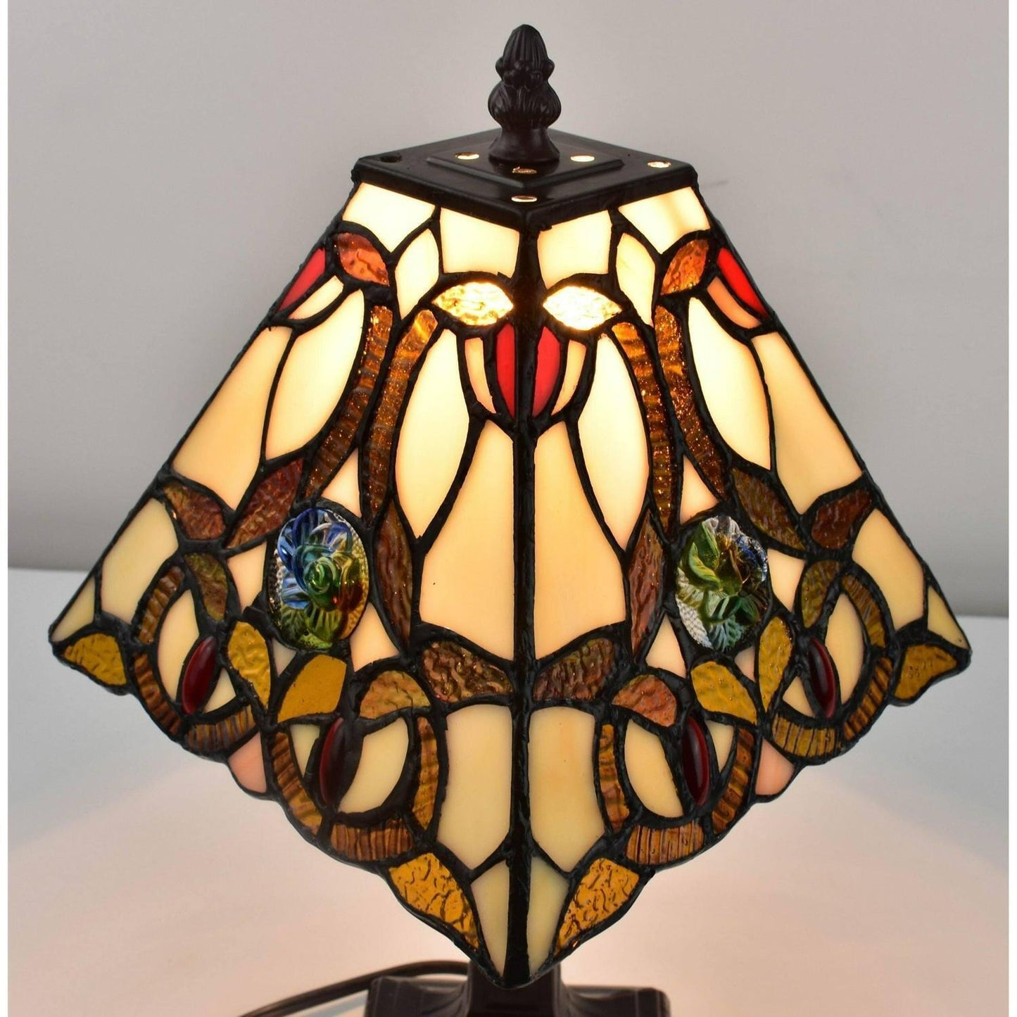 Tiffany Style Stained Glass 16in White and Amber Accent Table Lamp 16in