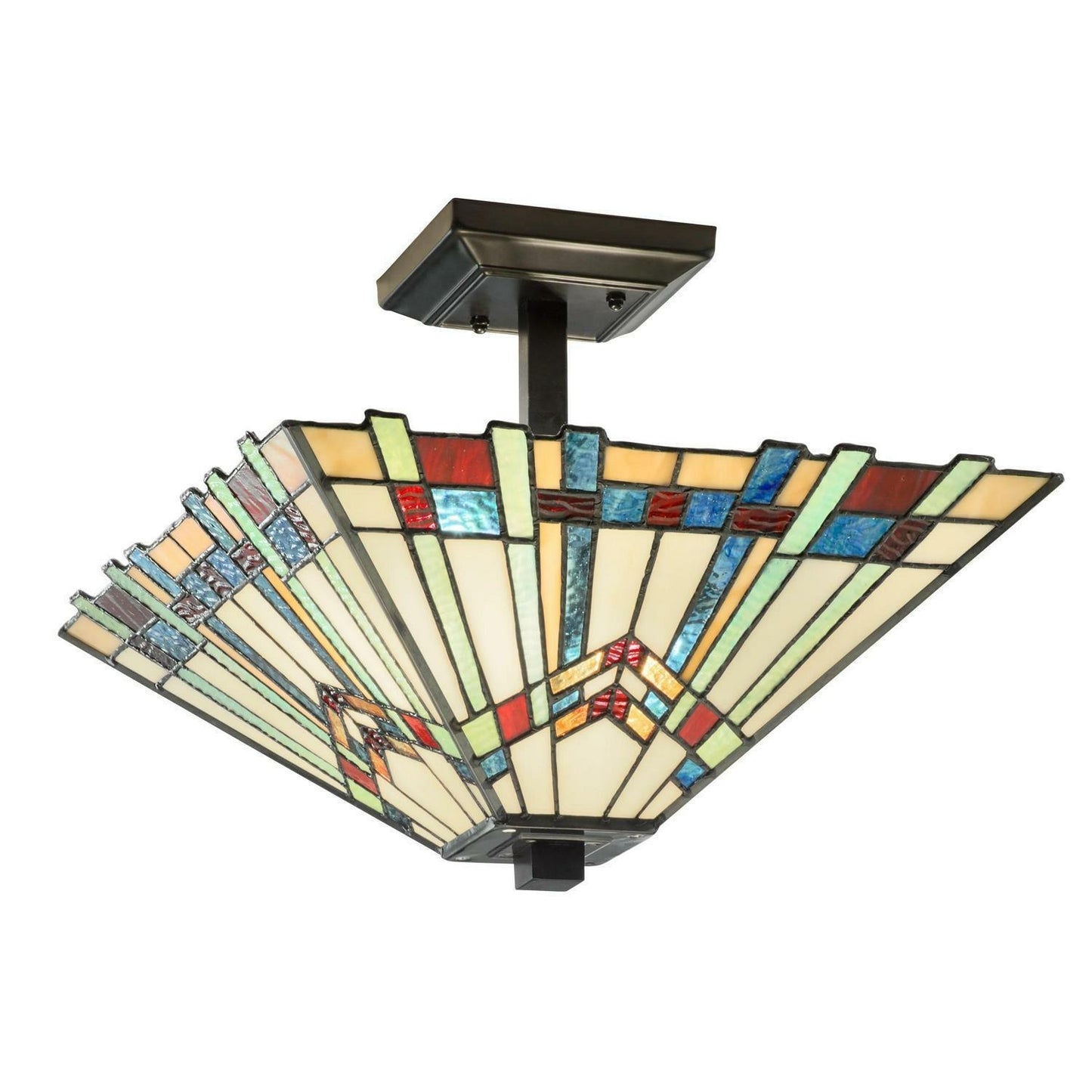 Multicolor Stained Glass Semi-Flushmount Ceiling Mission Style Light