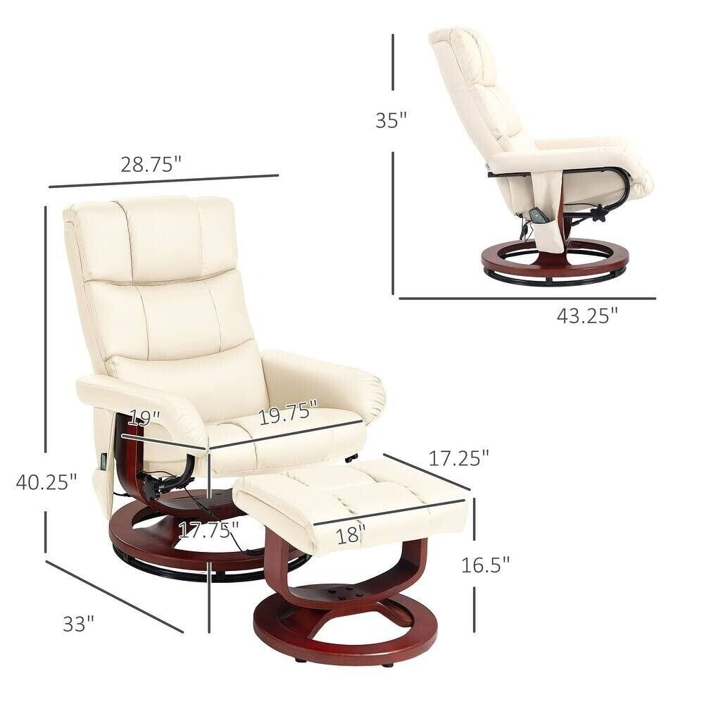 Reclining Lounge Chair Swivel Recliner Sofa Seat Massage and Ottoman in in Cream