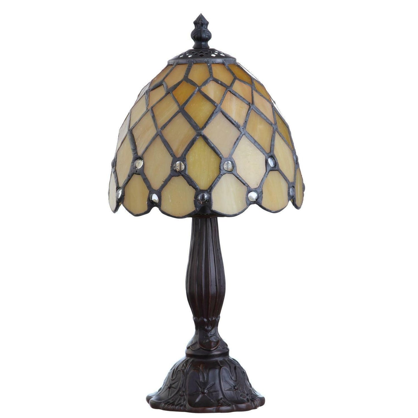 12in Bronze Finish Mini LED Yellow Tiffany Style Stained Glass Table Accent Lamp