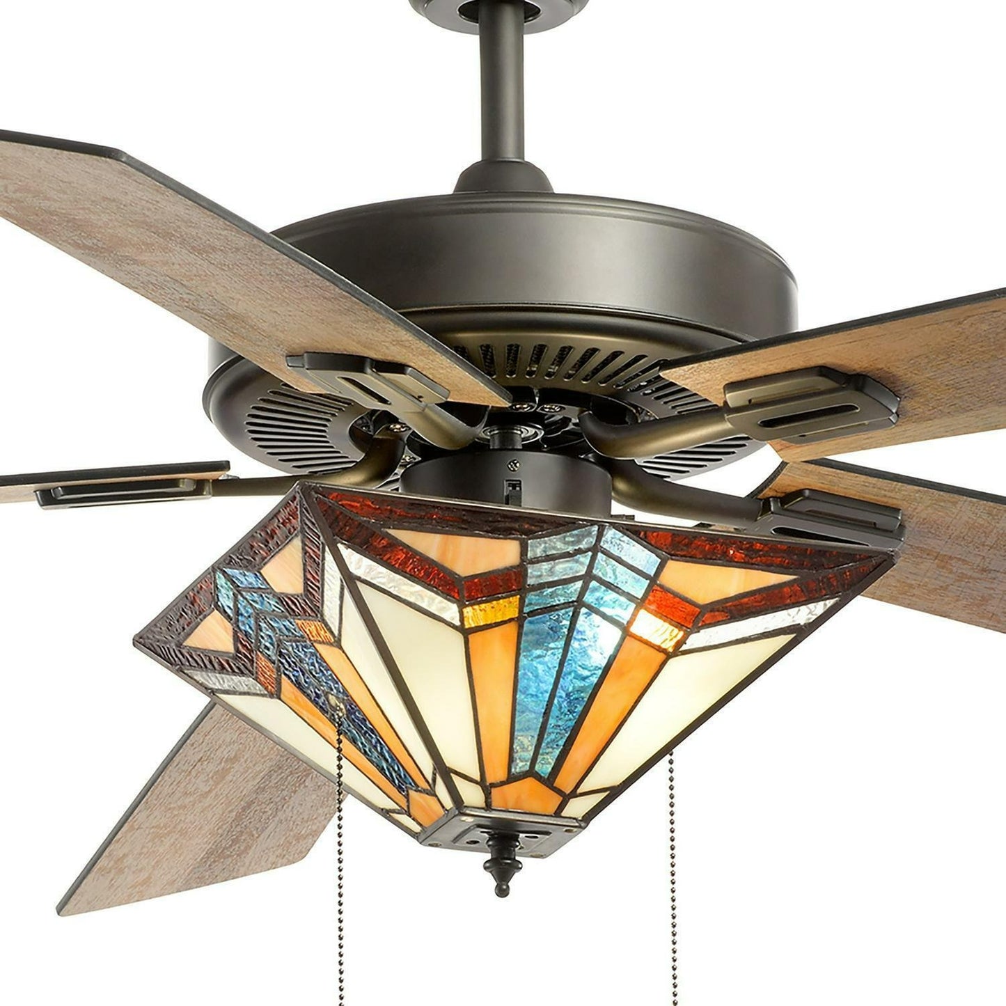 Tiffany Style Stained Glass Blue and Amber Mission 52in Ceiling Fan