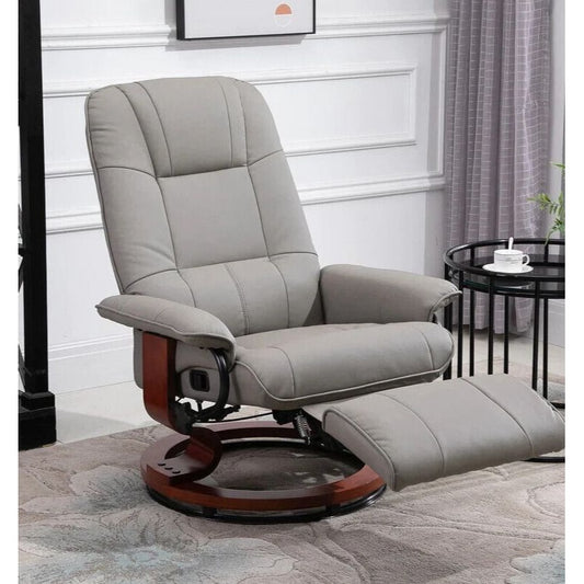 Adjustable Manual Swivel Base Recliner Chair with Extending Footrest in Grey