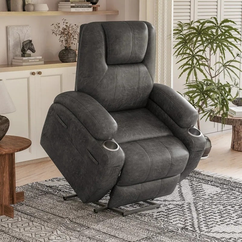 Power Lift Recliner Chair for Elderly with Heat / Massage and Cup Holder - Black