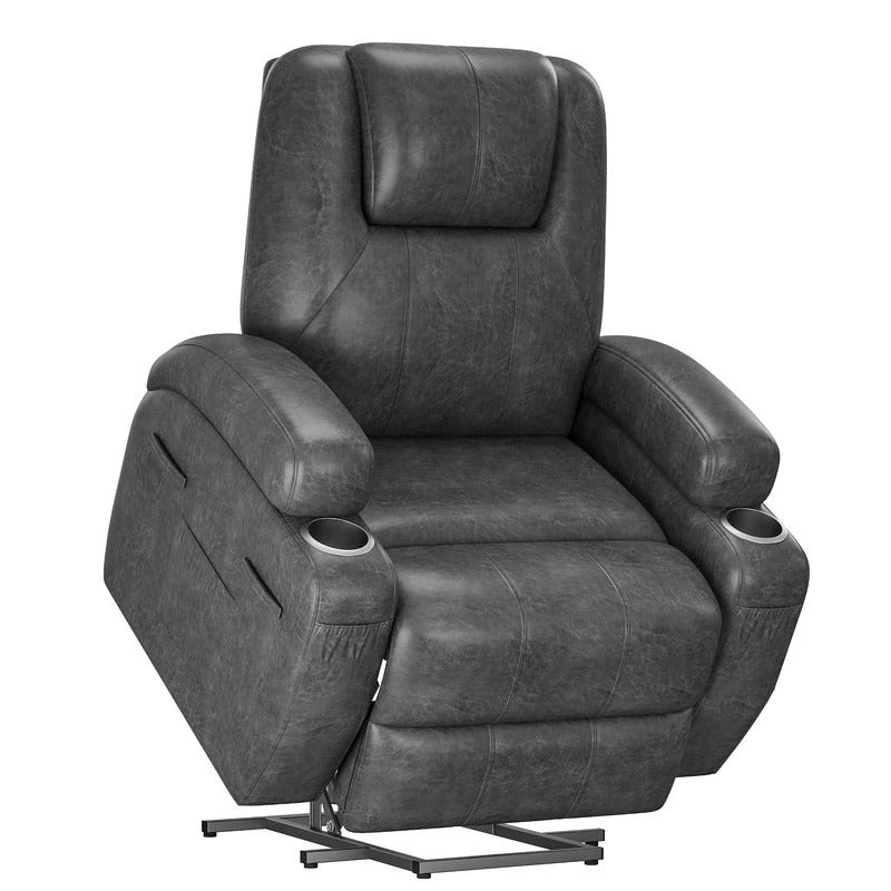 Power Lift Recliner Chair for Elderly with Heat / Massage and Cup Holder - Black