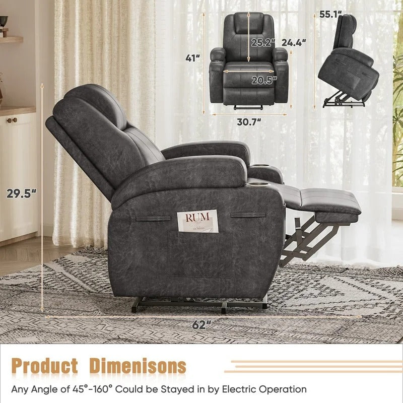 Power Lift Recliner Chair for Elderly with Heat / Massage and Cup Holder - Black