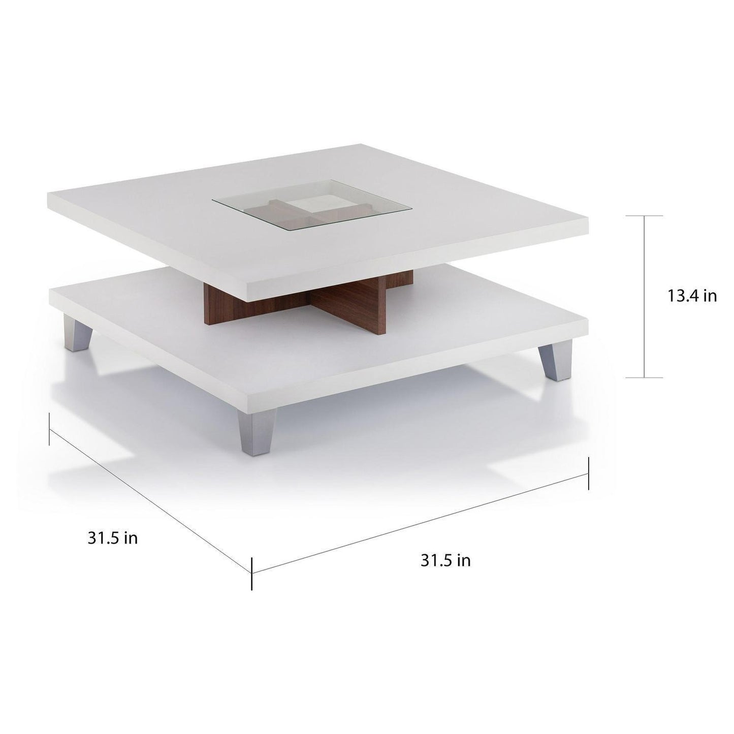Matte White Modern Low Profile 2-Tier Coffee Table 32x32in