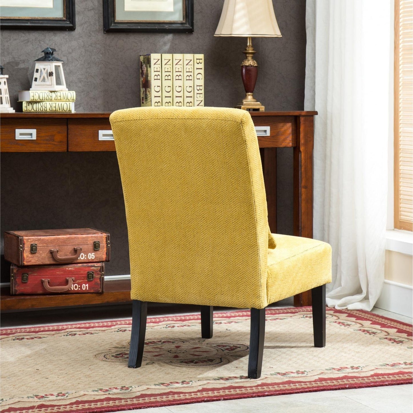 Yellow Chenille Fabric Accent Chair w/Matching Pillow - Livingroom, Bedroom