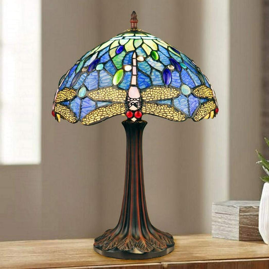 Blue Tiffany Style Stained Glass Dragonfly Design 1-Light Table Lamp 18inT