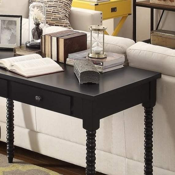 Black Finish Minimalistic Office Desk Table 2 Drawer with Helix Legs