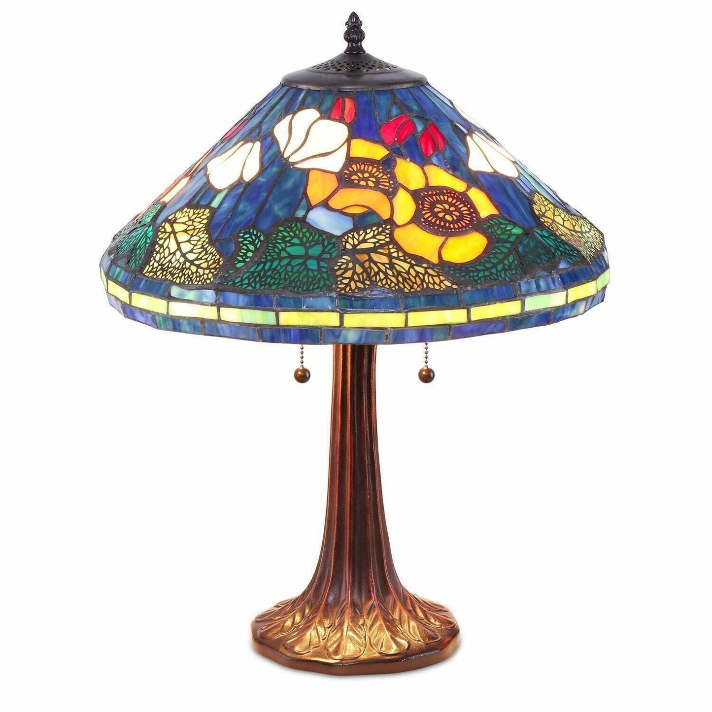 Set of 2 - Tiffany Style Golden Poppy Stained Glass Table Reading Accent Lamp