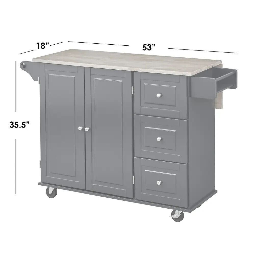 Charcoal Gray Kitchen Cart Rolling Island Cabinet - Natural Finish Wood Top