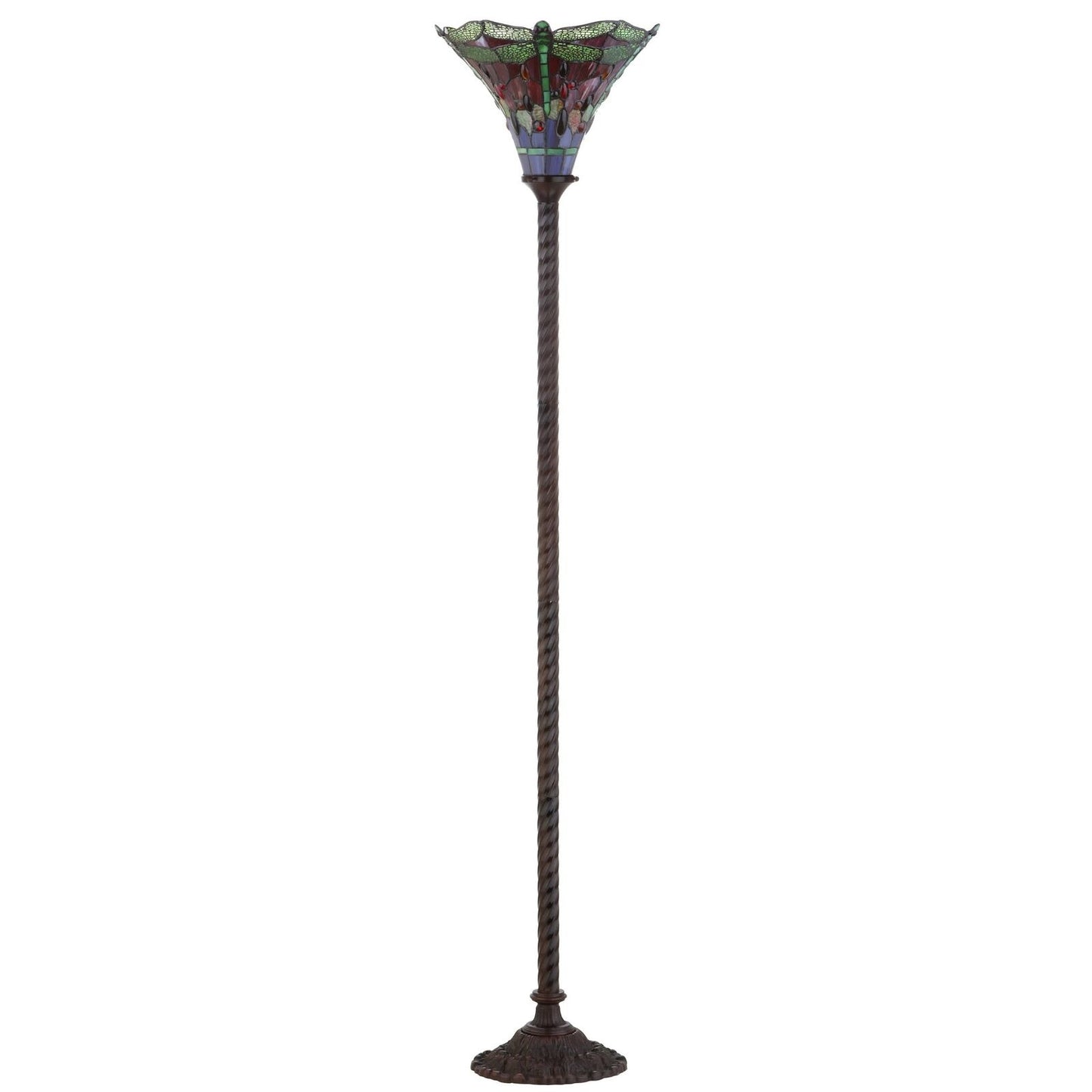 Tiffany Style Multicolr Stained Glass Traditional Dragonfly Torchiere Floor Lamp