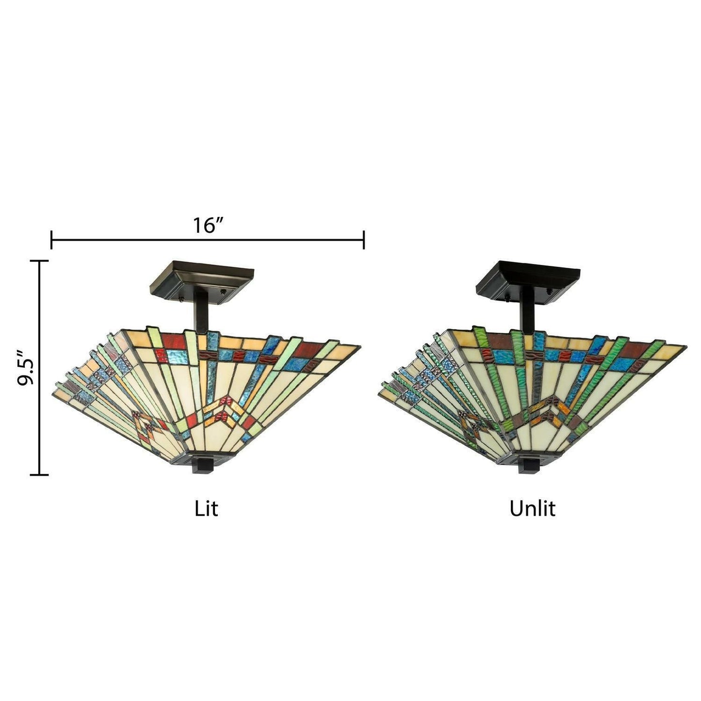 Multicolor Stained Glass Semi-Flushmount Ceiling Mission Style Light