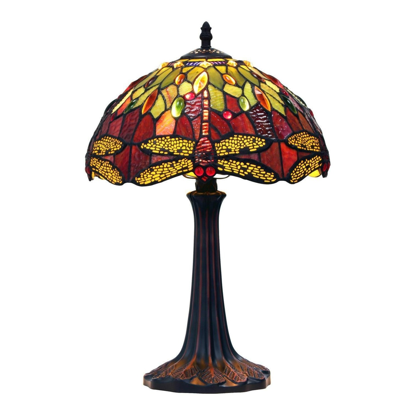 Red 18in Tiffany Style Stained Glass Traditional Dragonfly Table Lamp Nightstand