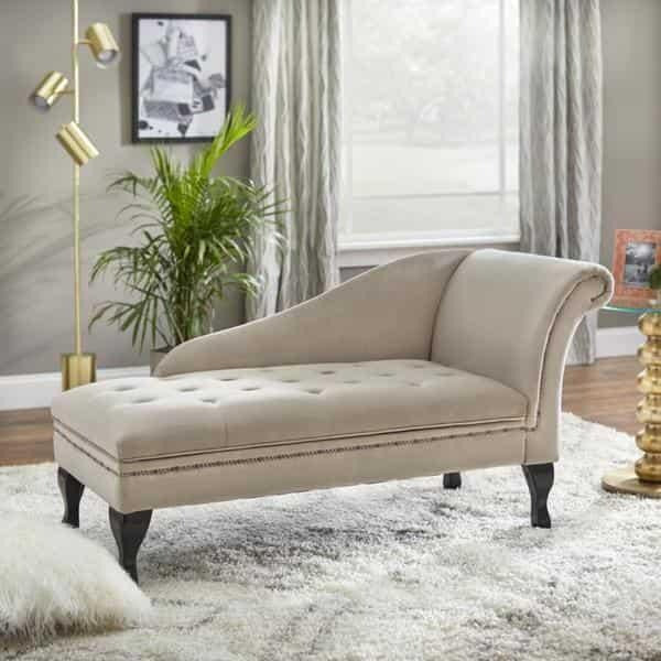 Cream Finish Lounge Sofa Chair Velvet Storage Chaise w/ Hidden Storage