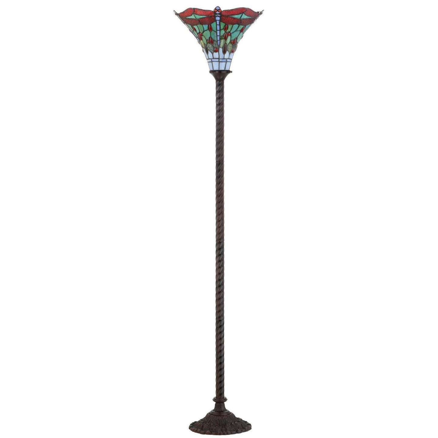 Tiffany Style Red Stained Glass Traditional Dragonfly Torchiere Floor Lamp