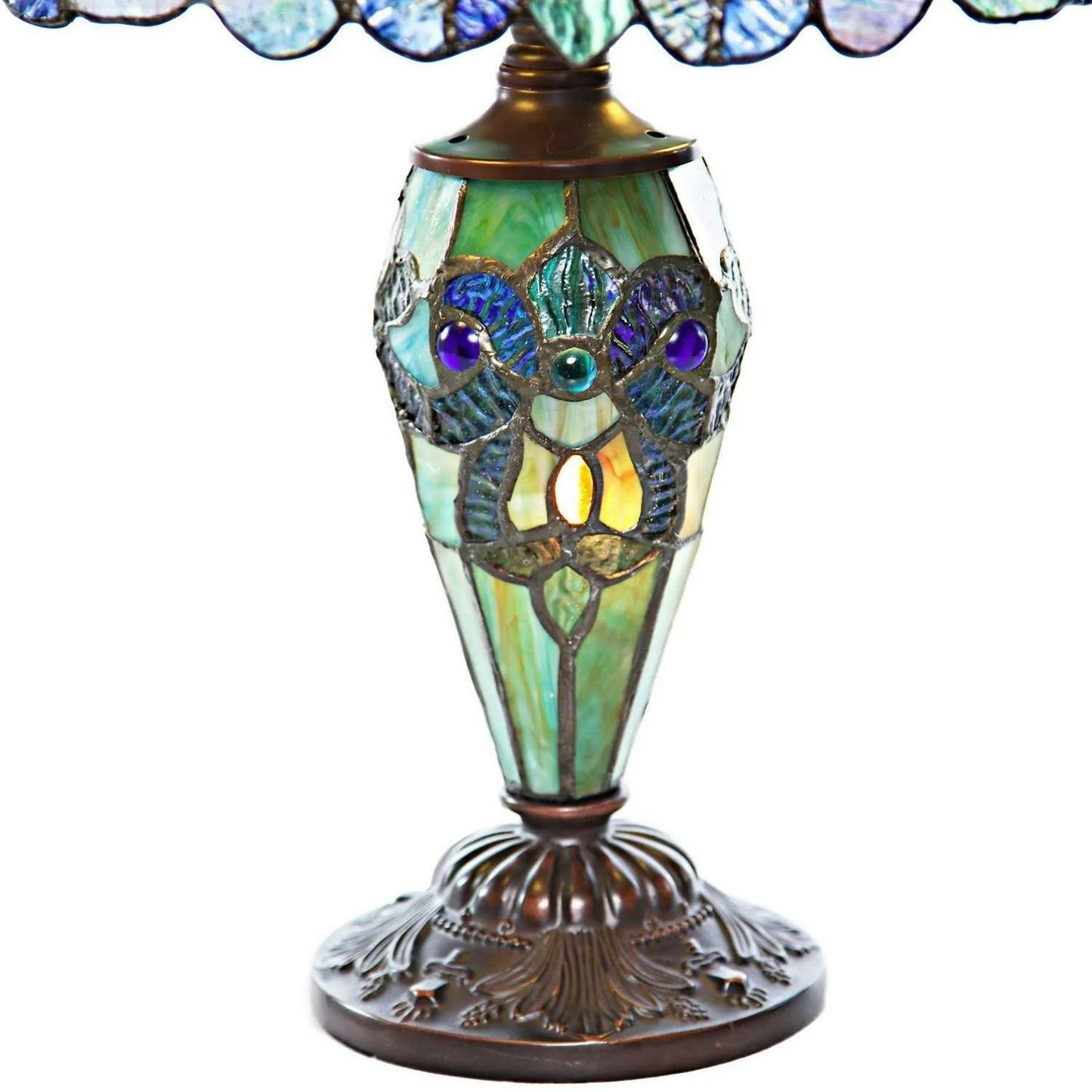 Tiffany Style Green Hue Lighted Base Stained Glass Accent Table Lamp 20in