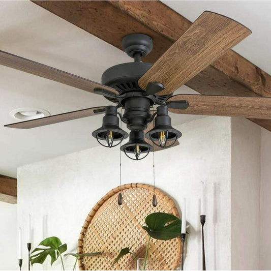 Aged Bronze Finish 52-inch 5-Blade Farmhouse Country Style LED Ceiling Fan