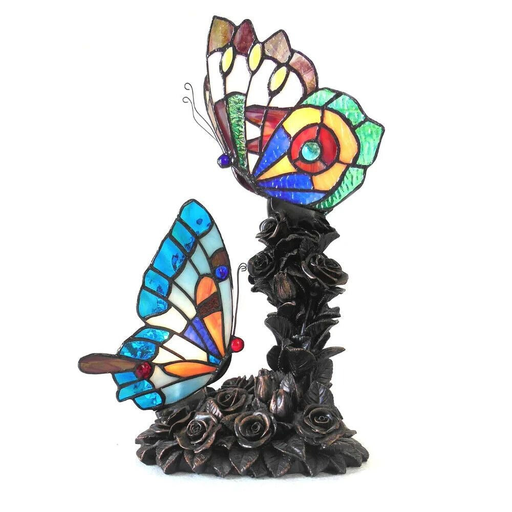 Butterflies Tiffany Style Stained Glass Accent Table Lamp in Blues