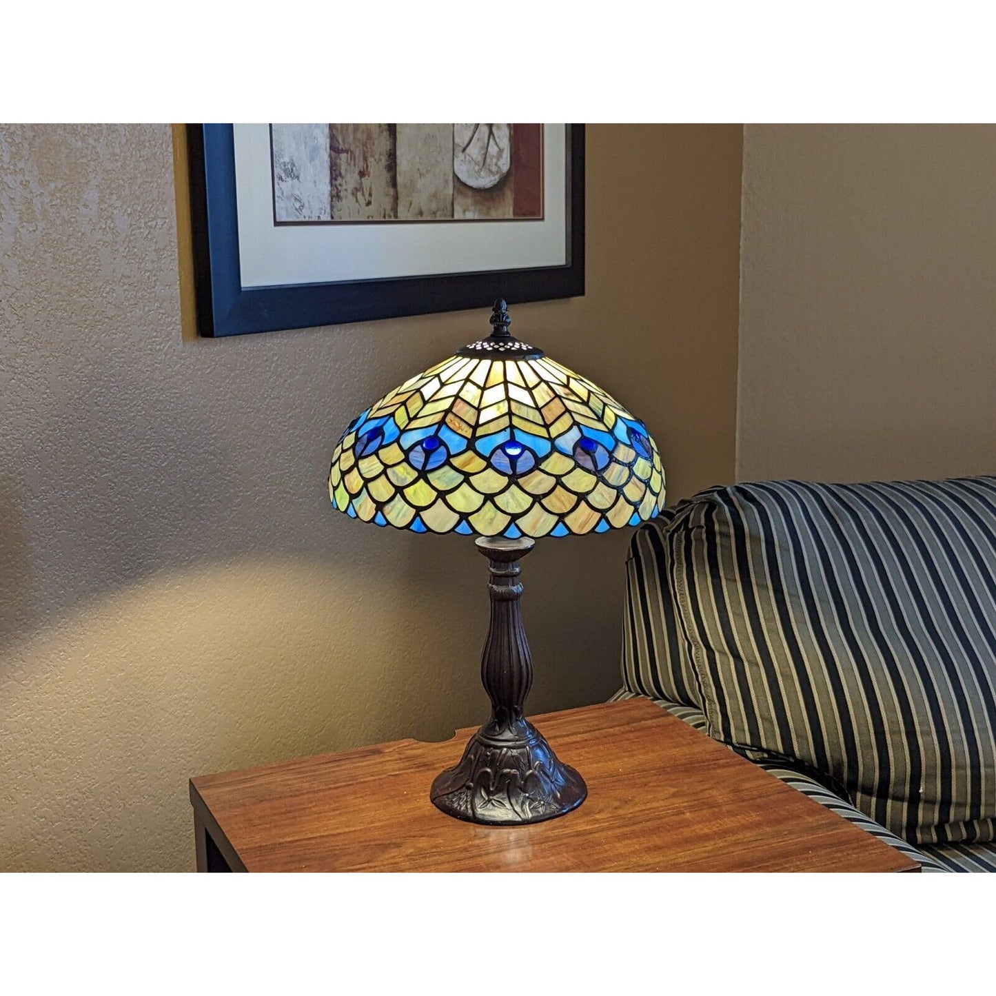 Table Lamp Peacock Theme Tiffany Style Stained Glass Accent Table Lamp 18in Tall