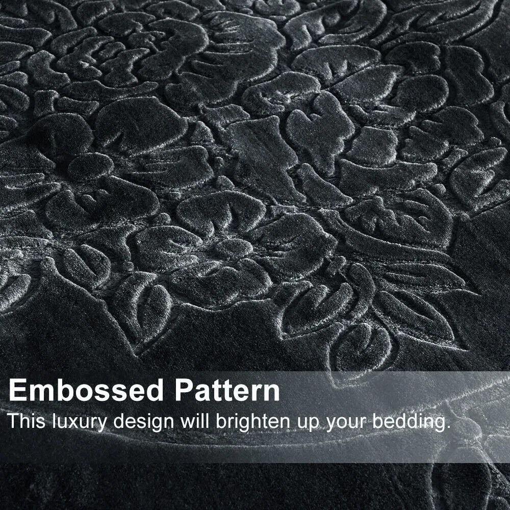 Luxurious Oversized Floral Embossed Bed Blanket/Cover in Dark Grey