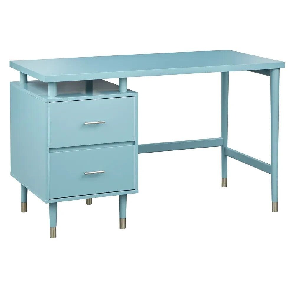 Desk Home Office 2-drawer Mid-Century Style Modern Desk in Antique Blue Finish