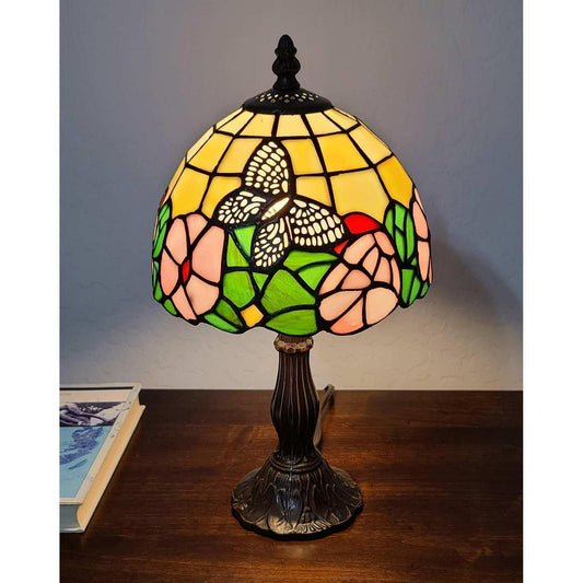 Mini 15-inch Tiffany Style Stained Butterfly Accent Table Lamp Nightstand Desk