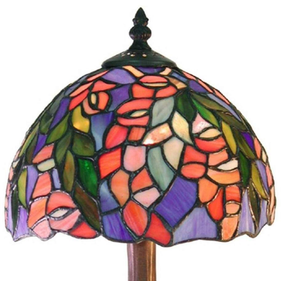 Floral Red Blue Green Stained Glass Accent Table Reading Lamp Tiffany Inspired