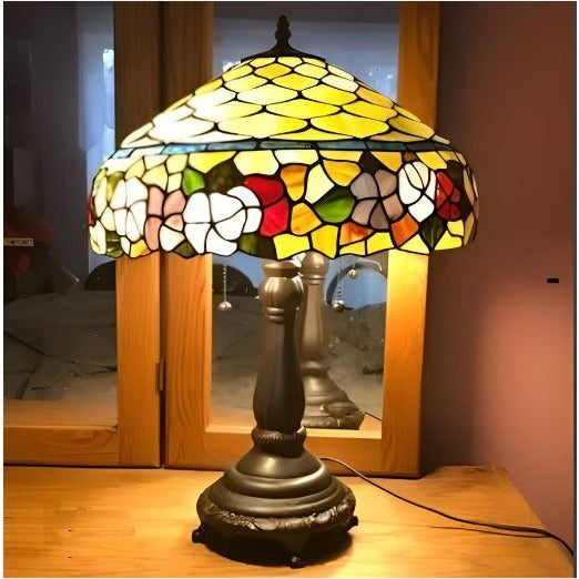 Tiffany Style Peony Floral Theme Stained Glass Table Accebt Lamp 23in