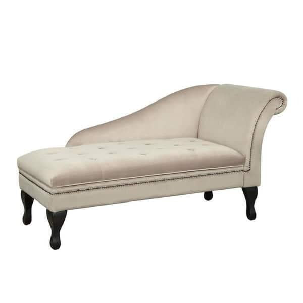 Cream Finish Lounge Sofa Chair Velvet Storage Chaise w/ Hidden Storage