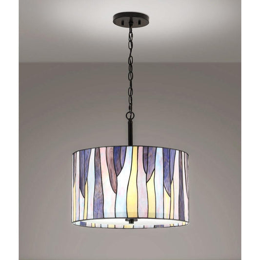 Purple and Blue Tiffany Style Stained Glass Hanging Ceiling Light Drum Shade