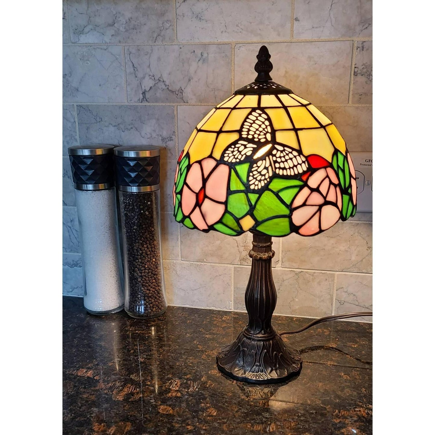 Mini 15-inch Tiffany Style Stained Butterfly Accent Table Lamp Nightstand Desk